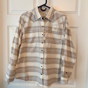 Ariat‎ Billie Jean Western Button Down Shirt Relaxed Fit Cream Mustard Blue XL